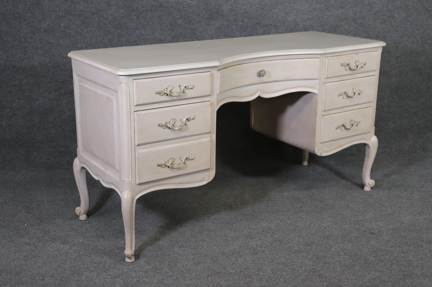 White Distressed Painted French Louis XV Style Ladies Vanity Writing Desk