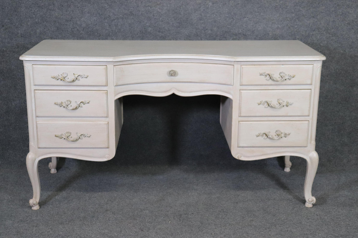 White Distressed Painted French Louis XV Style Ladies Vanity Writing Desk