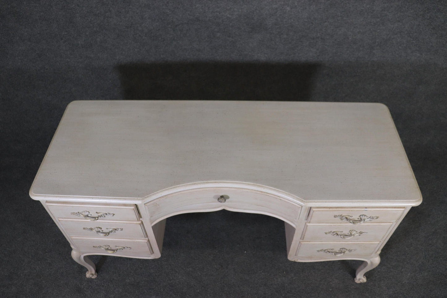 White Distressed Painted French Louis XV Style Ladies Vanity Writing Desk