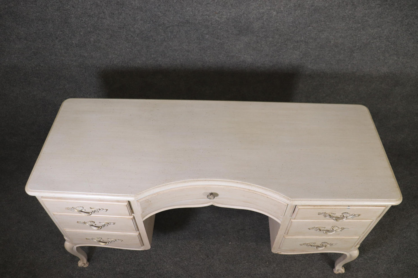 White Distressed Painted French Louis XV Style Ladies Vanity Writing Desk