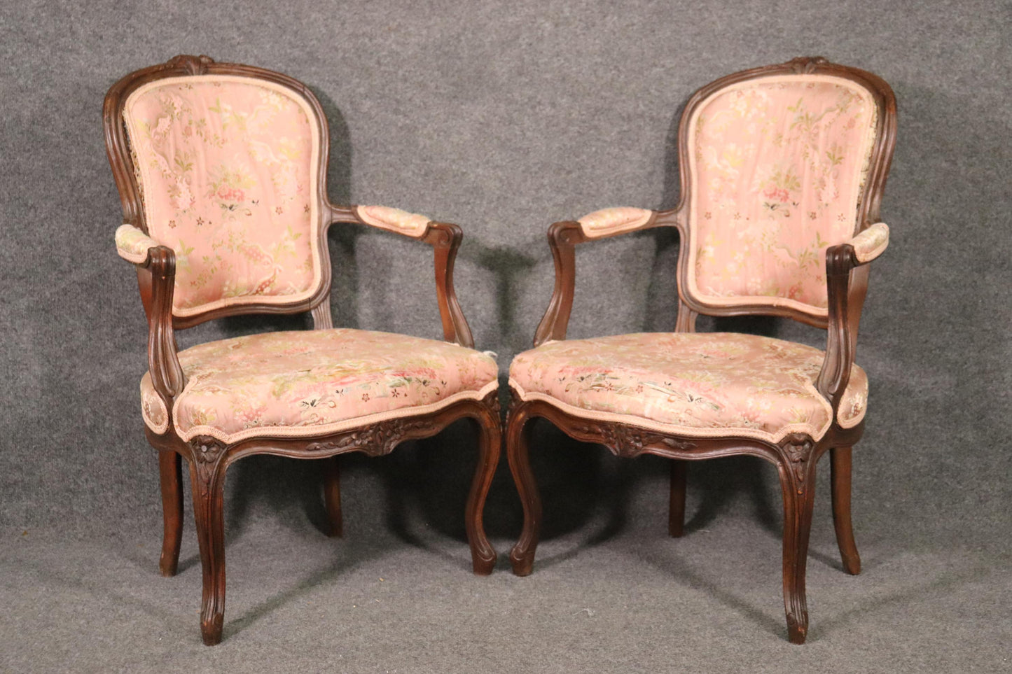 Nice Antique Pair Fench Louis XV Armchairs Fauteueills