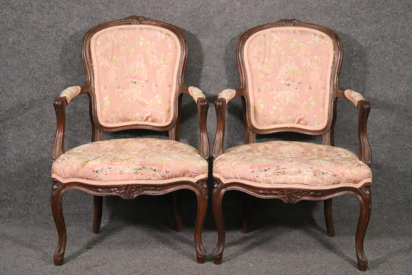 Nice Antique Pair Fench Louis XV Armchairs Fauteueills