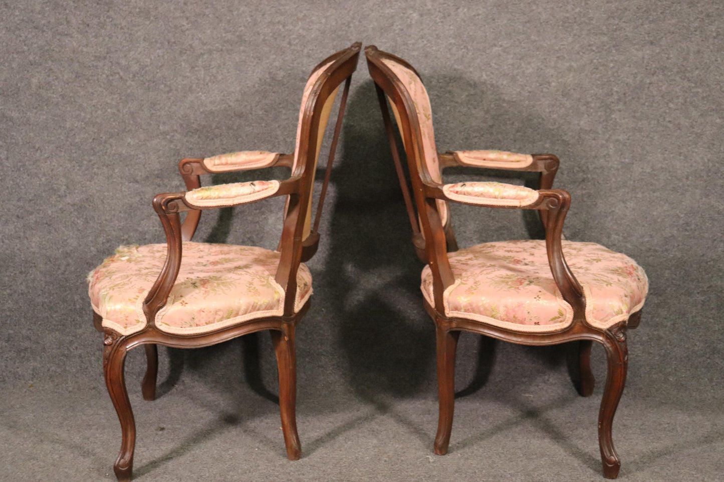 Nice Antique Pair Fench Louis XV Armchairs Fauteueills