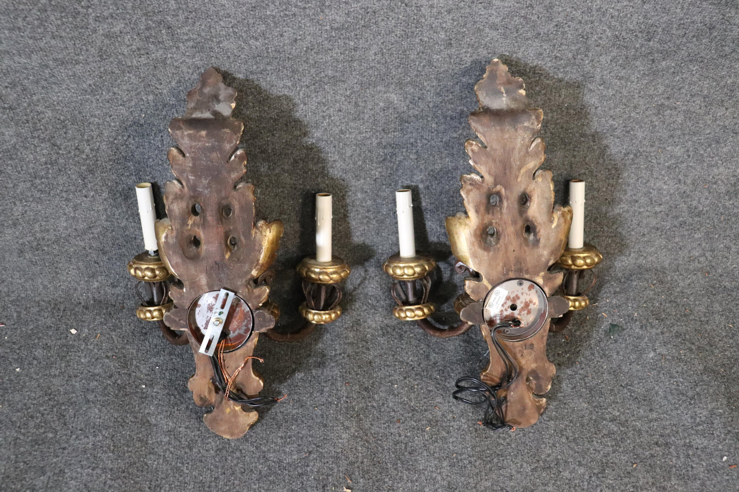 Pair of French Louis XV Gilded Carved Wood Sconces