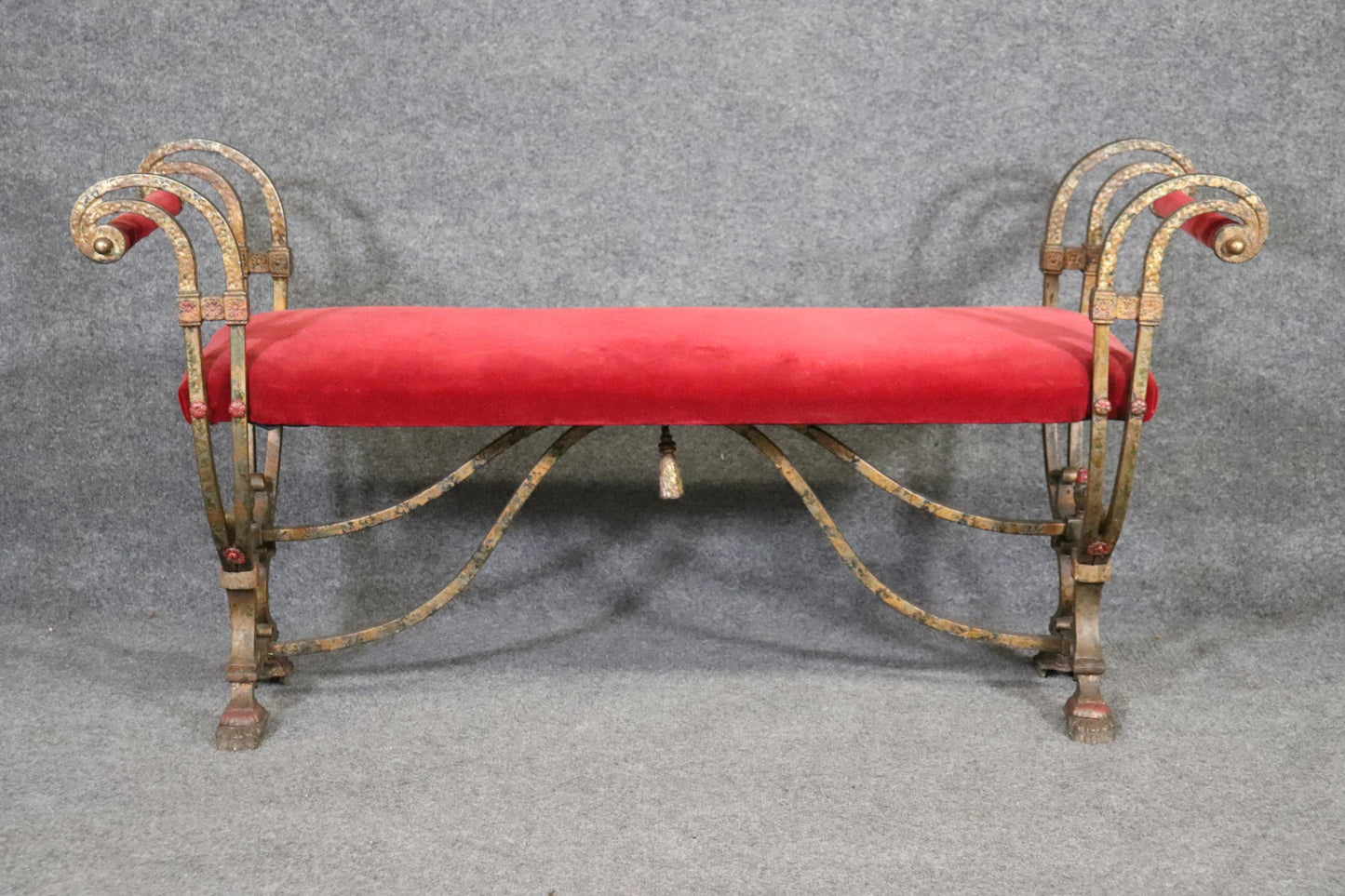 Oscar Bach Style Hand-Wrought Iron Upholstered Window Bench circa 1930