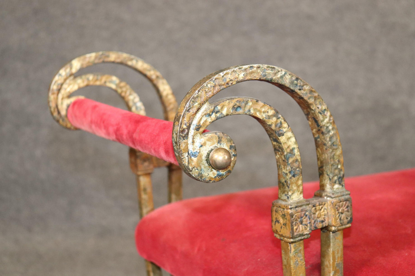 Oscar Bach Style Hand-Wrought Iron Upholstered Window Bench circa 1930