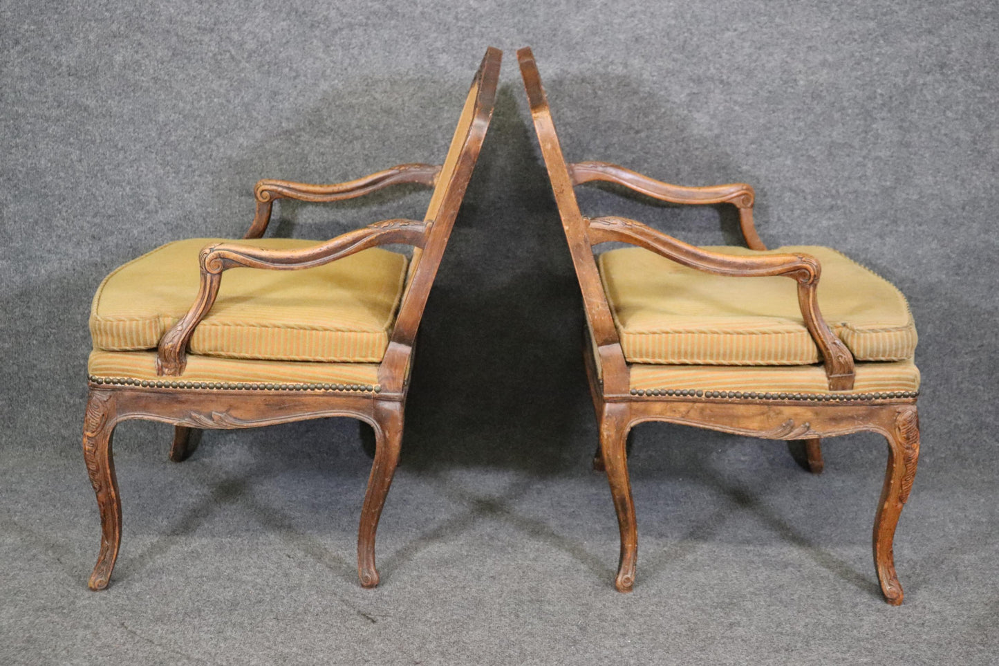 Pair of Cane Back French Louis XV Armchairs