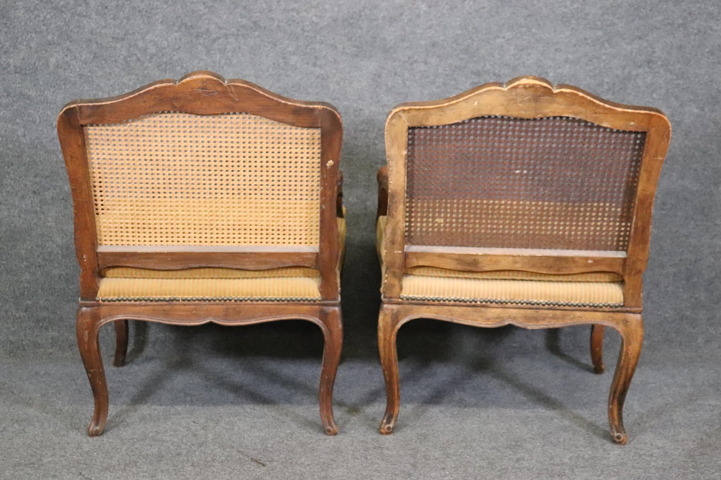 Pair of Cane Back French Louis XV Armchairs