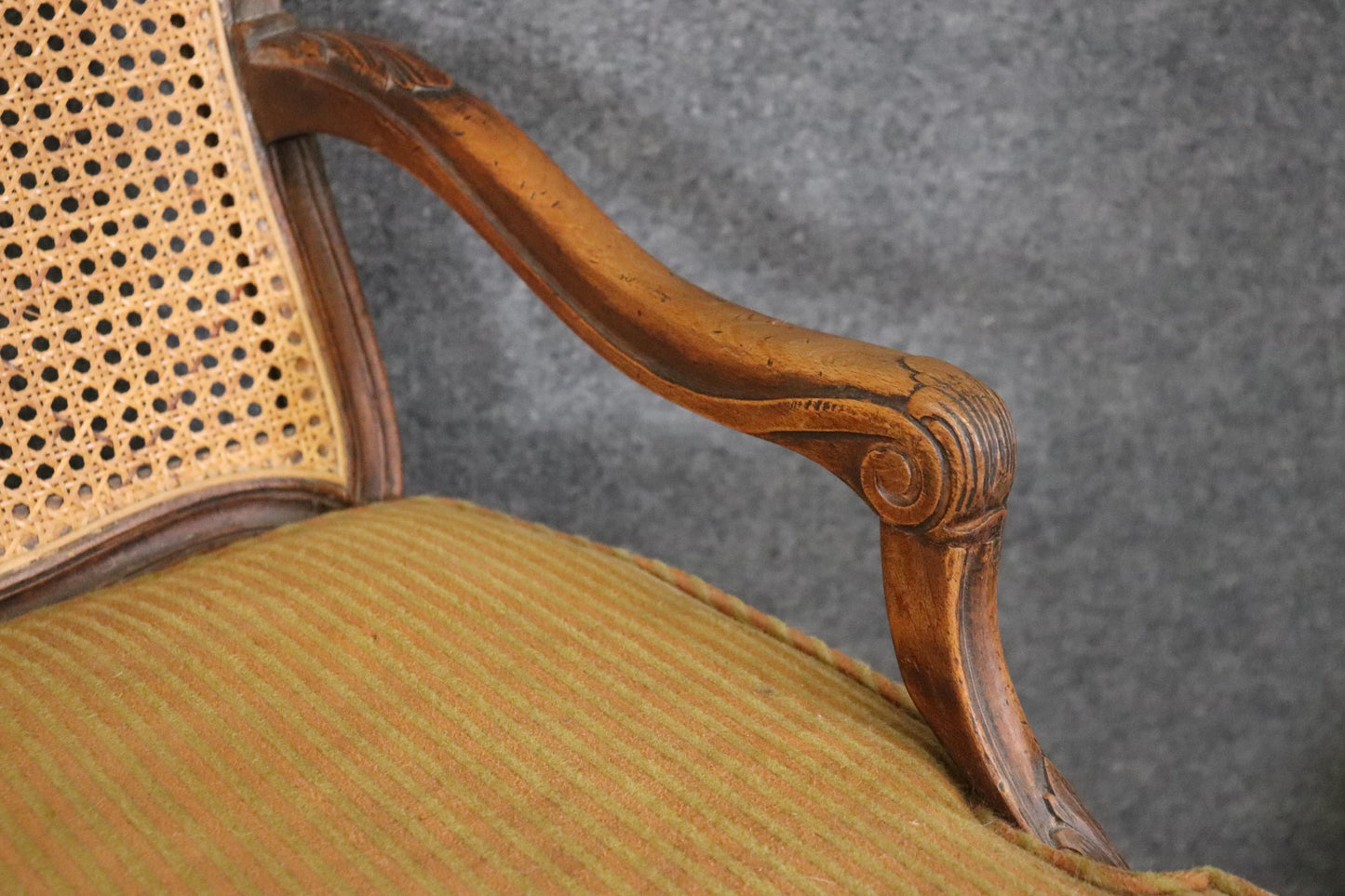 Pair of Cane Back French Louis XV Armchairs