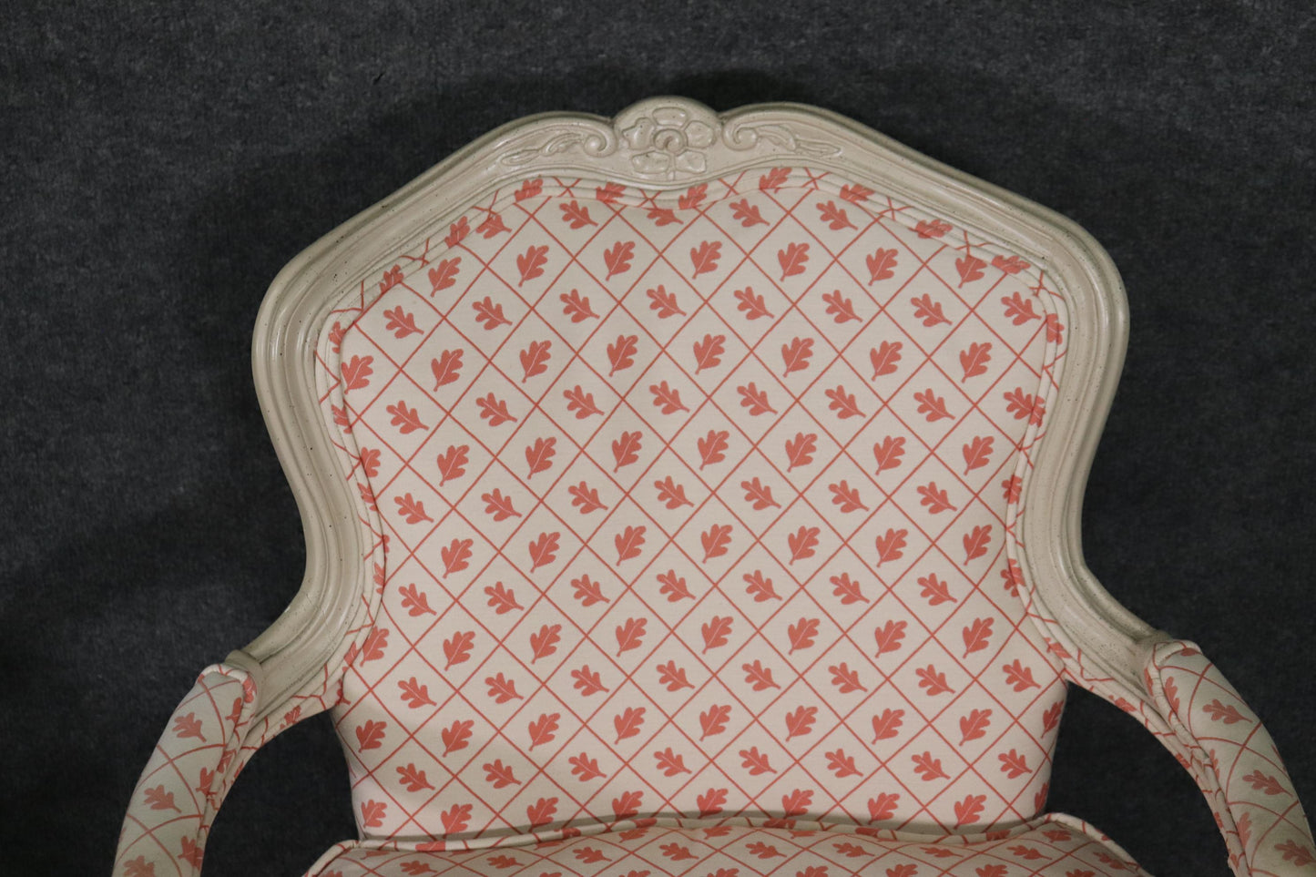 Pair French White Paint Decorated Carved Louis XV Bergere Armchairs Circa 1940s