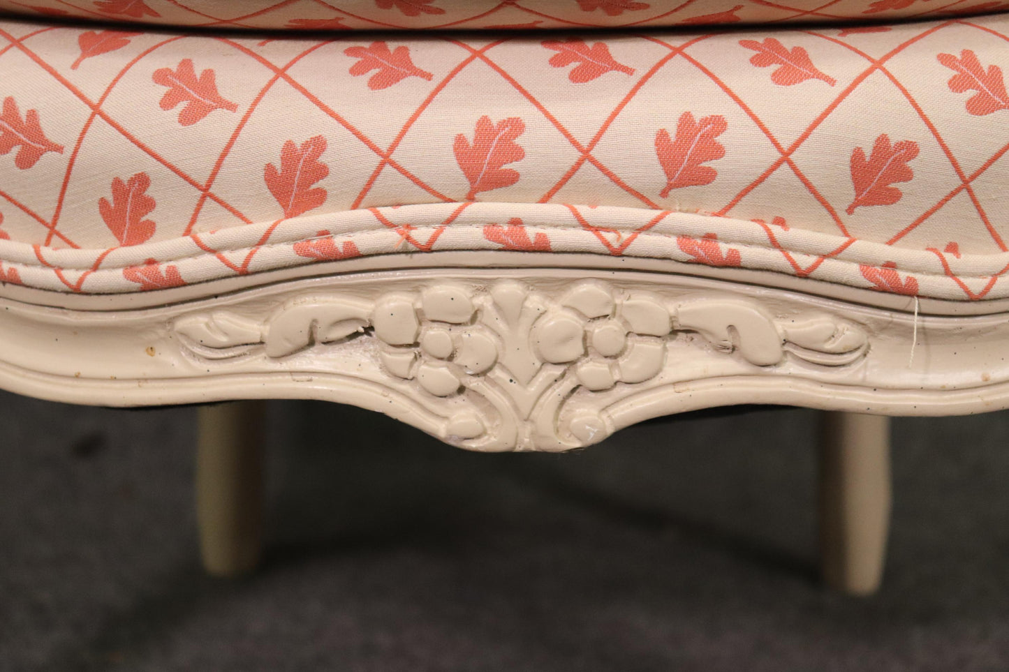 Pair French White Paint Decorated Carved Louis XV Bergere Armchairs Circa 1940s