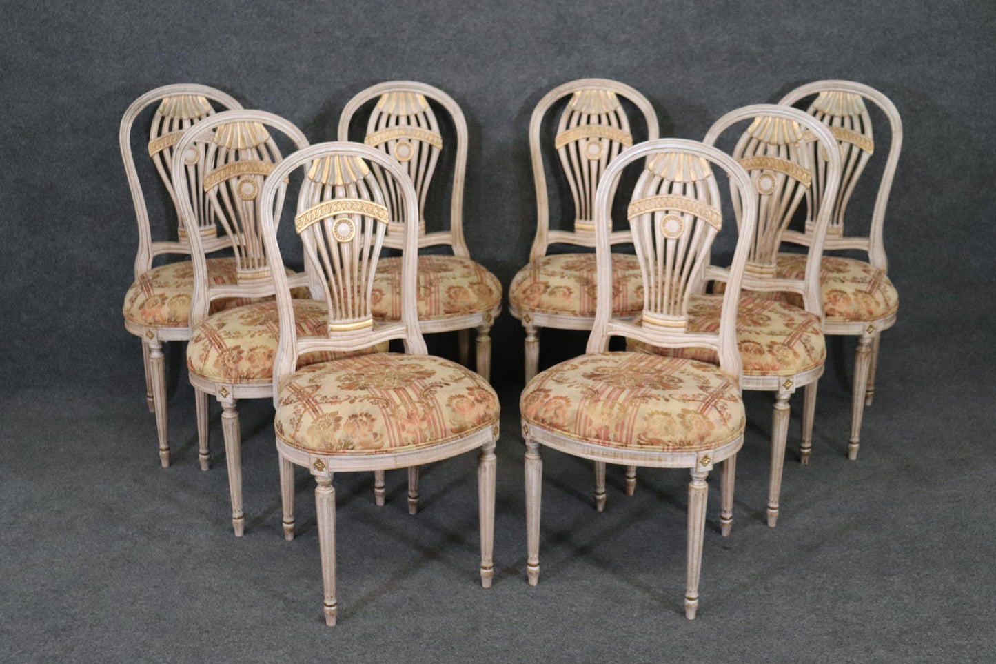 Superb Set of 8 Maison Jansen Attributed Set Painted Gilded Dining Chairs