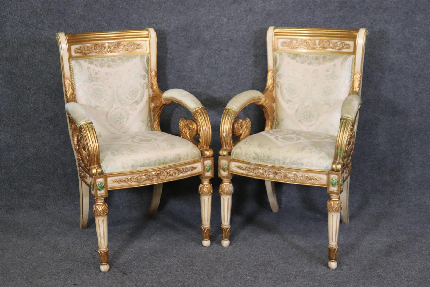 Pair of Versace Style Gilded Armchairs Louis XVI Style