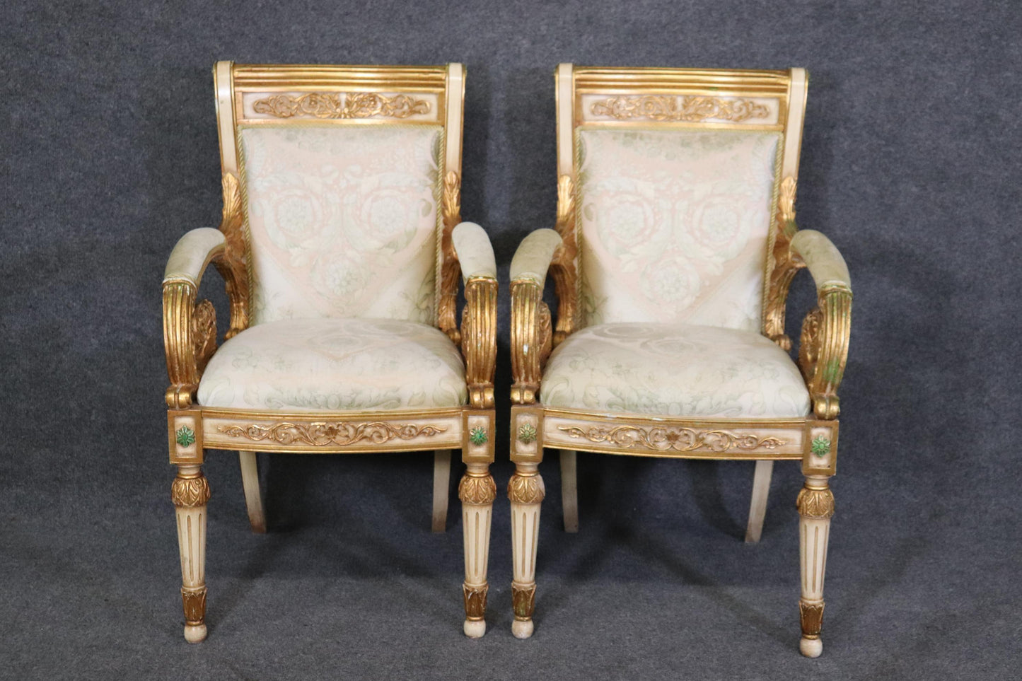 Pair of Versace Style Gilded Armchairs Louis XVI Style