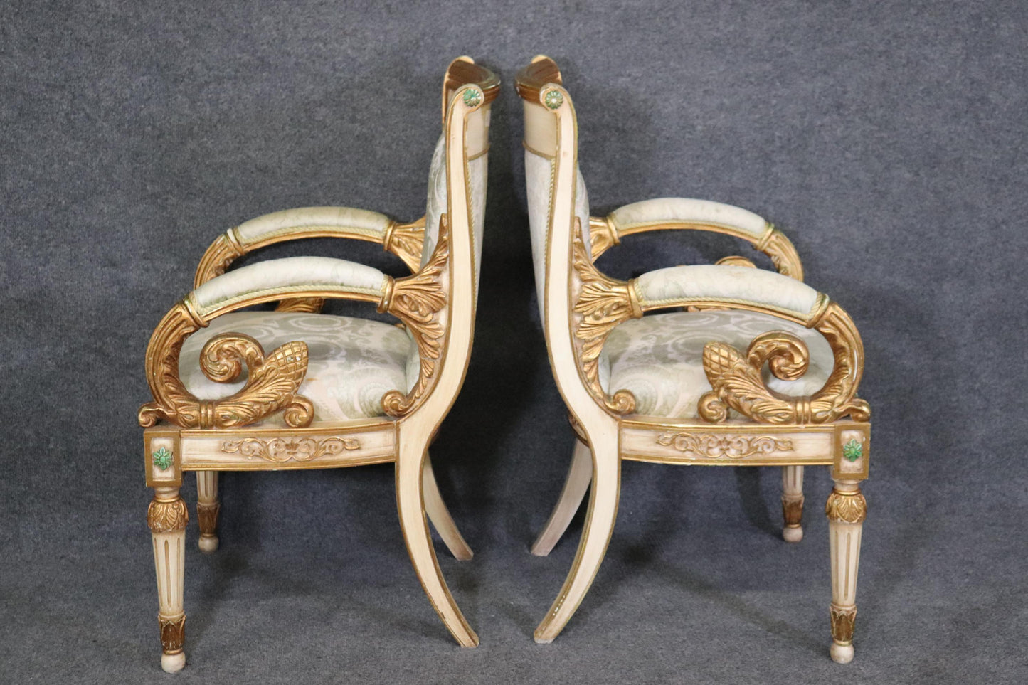 Pair of Versace Style Gilded Armchairs Louis XVI Style