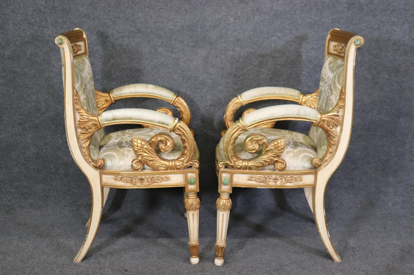 Pair of Versace Style Gilded Armchairs Louis XVI Style