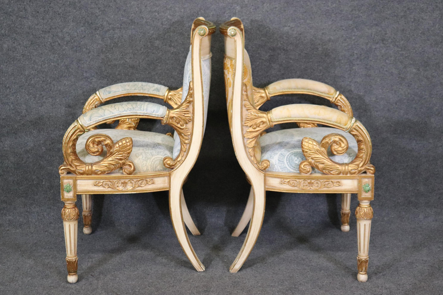 Pair of Ornate Carved Gold Leaf Gilded French Armchairs Circa 1940