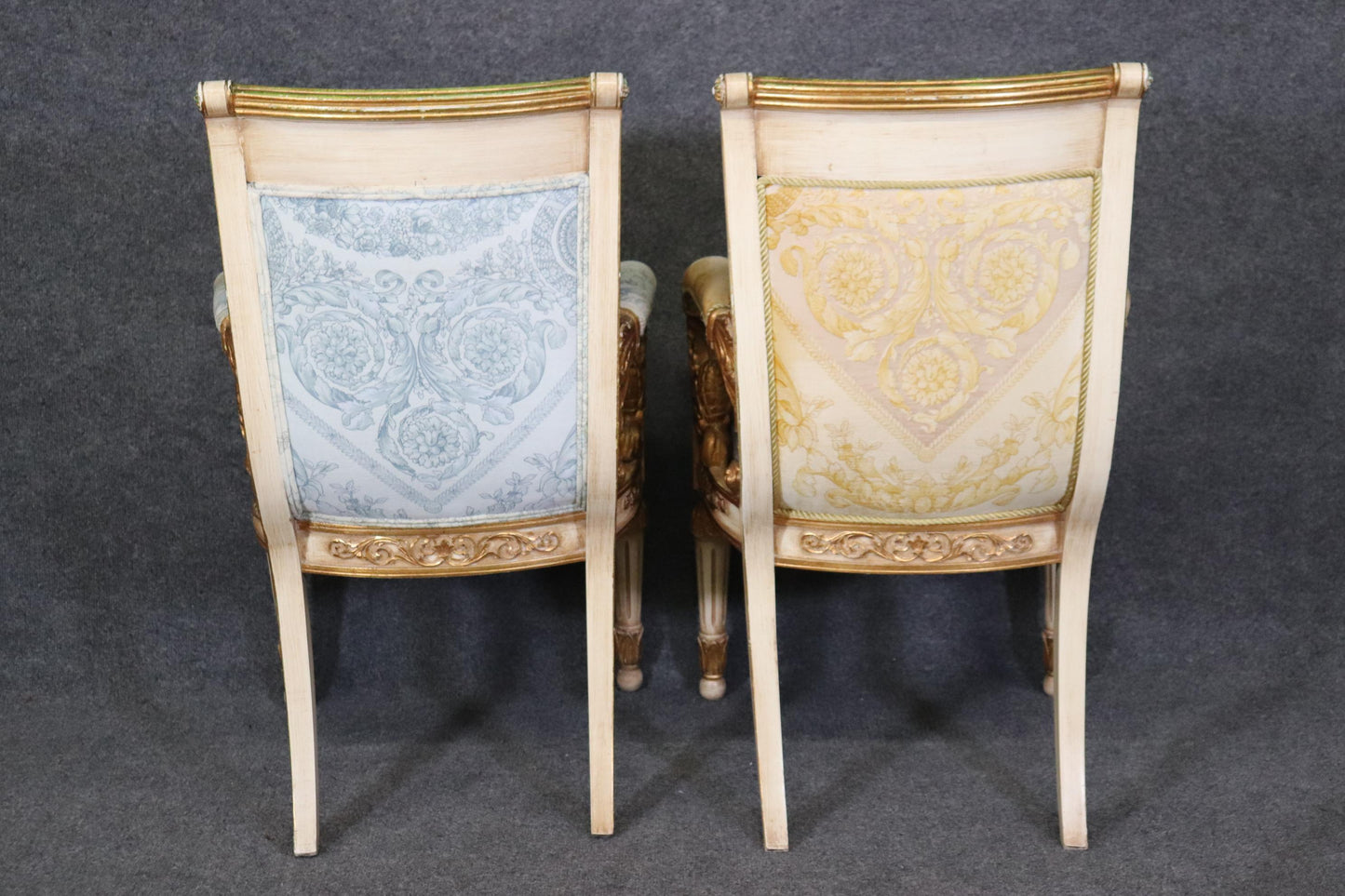 Pair of Ornate Carved Gold Leaf Gilded French Armchairs Circa 1940