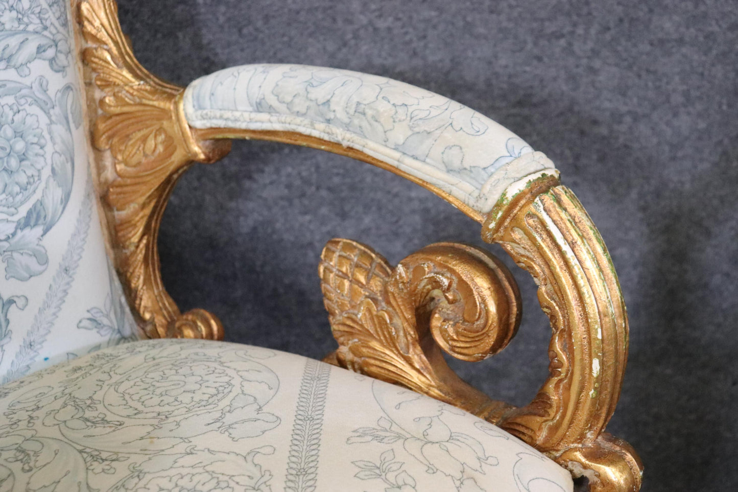 Pair of Ornate Carved Gold Leaf Gilded French Armchairs Circa 1940