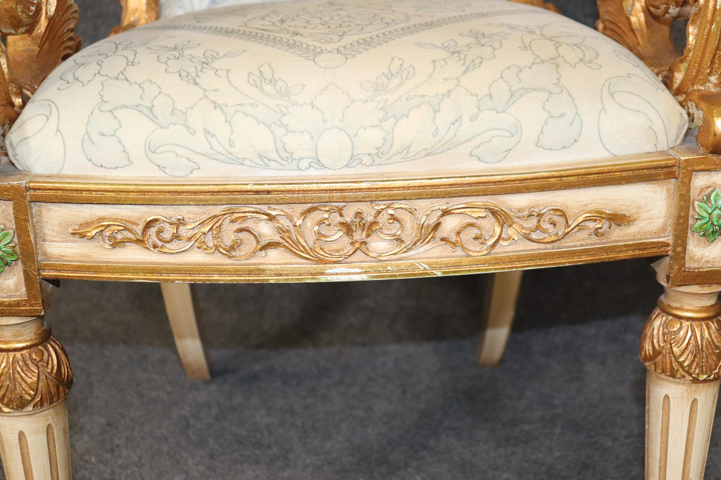 Pair of Ornate Carved Gold Leaf Gilded French Armchairs Circa 1940