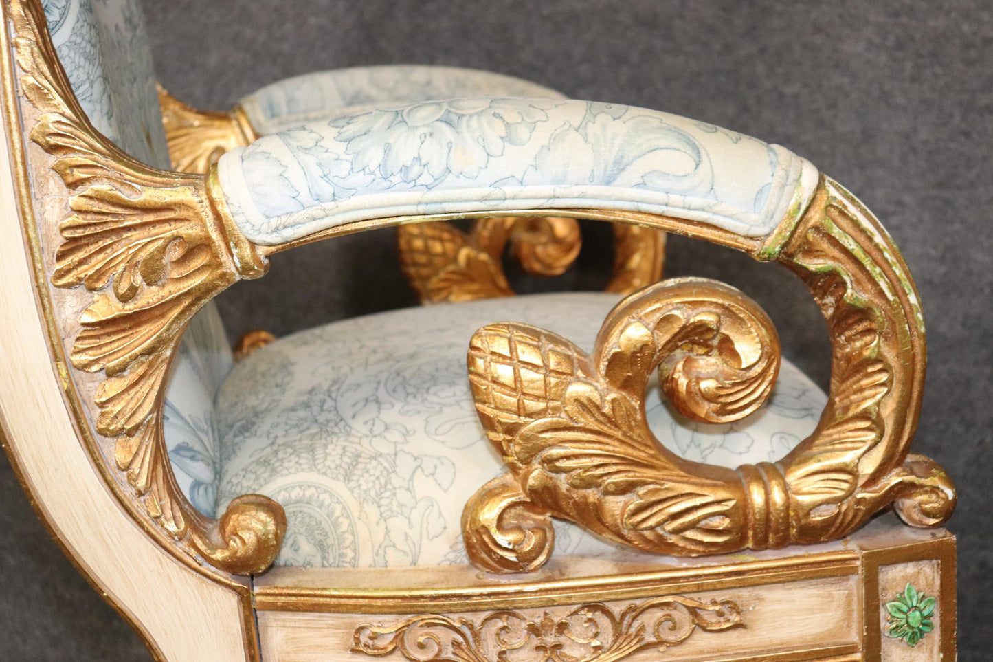 Pair of Ornate Carved Gold Leaf Gilded French Armchairs Circa 1940