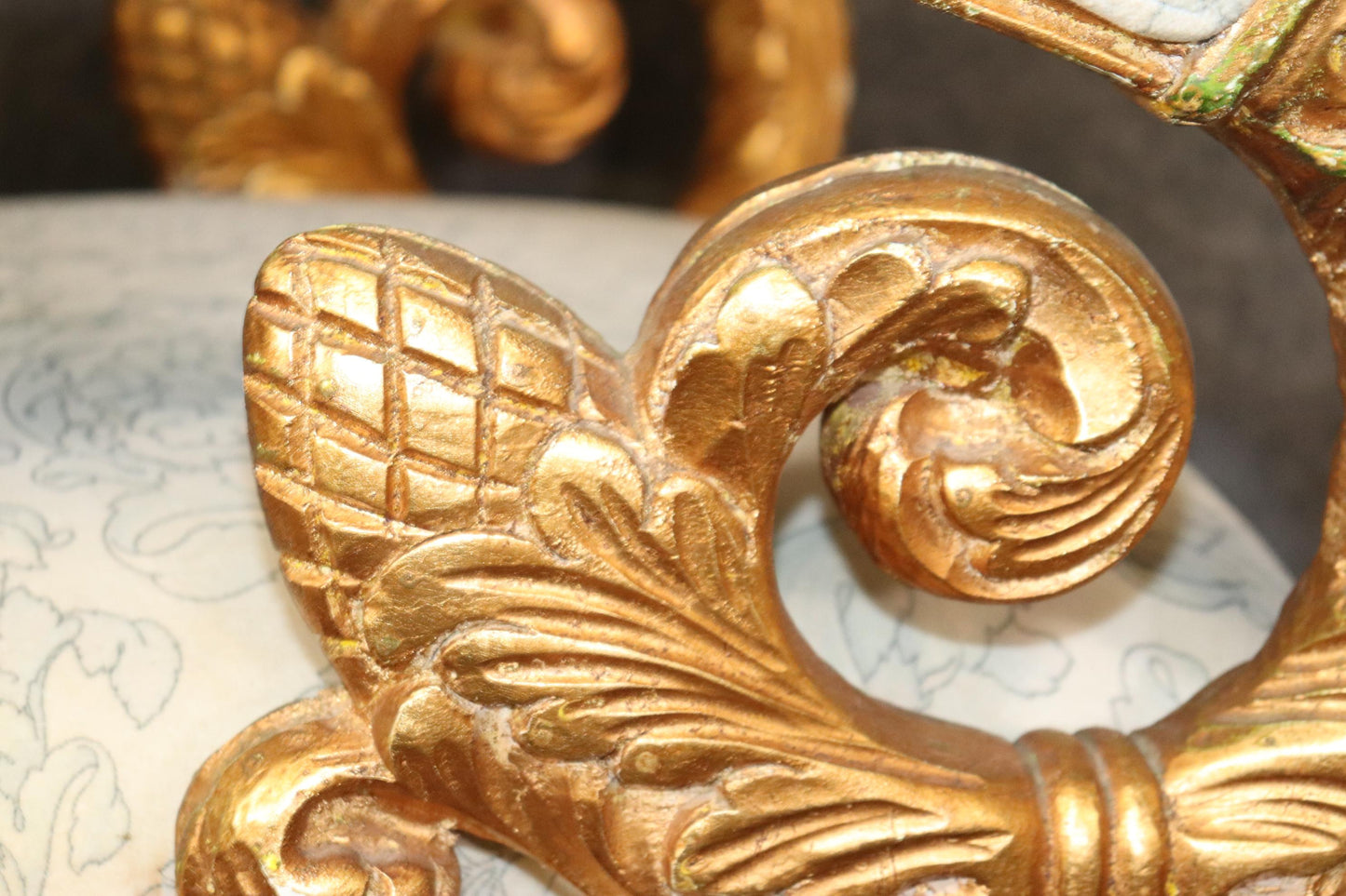 Pair of Ornate Carved Gold Leaf Gilded French Armchairs Circa 1940