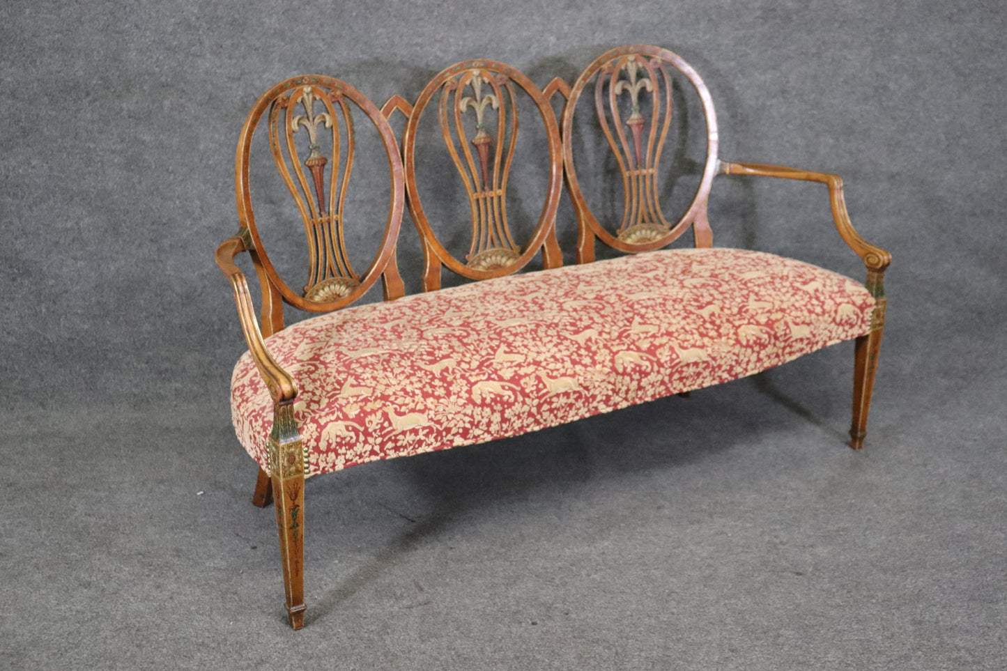 Incredible Adams Painted Decorated Triple Oval Back Settee Circa 1910