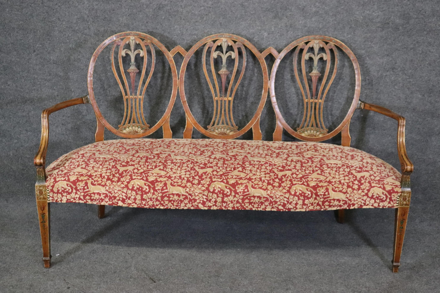 Incredible Adams Painted Decorated Triple Oval Back Settee Circa 1910