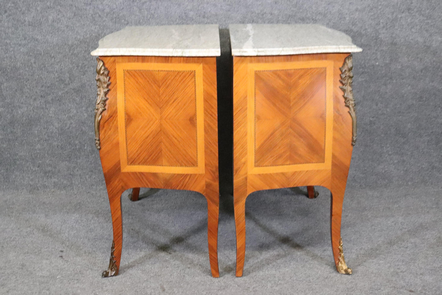 Pair of Kingwood and satinwood Marble Top French Louis XV Commodes