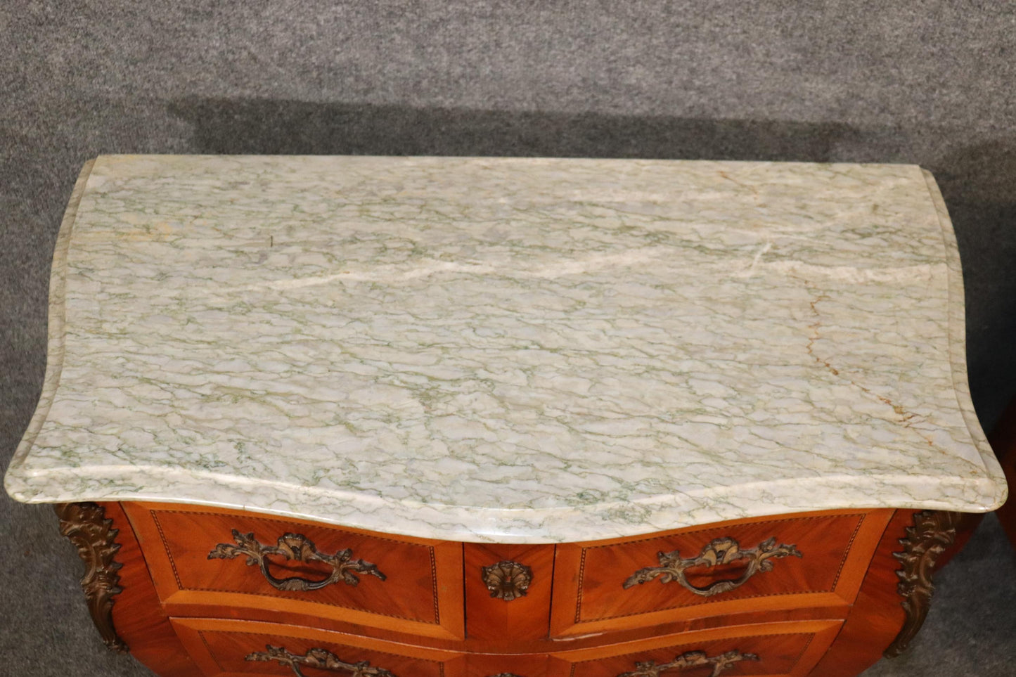 Pair of Kingwood and satinwood Marble Top French Louis XV Commodes