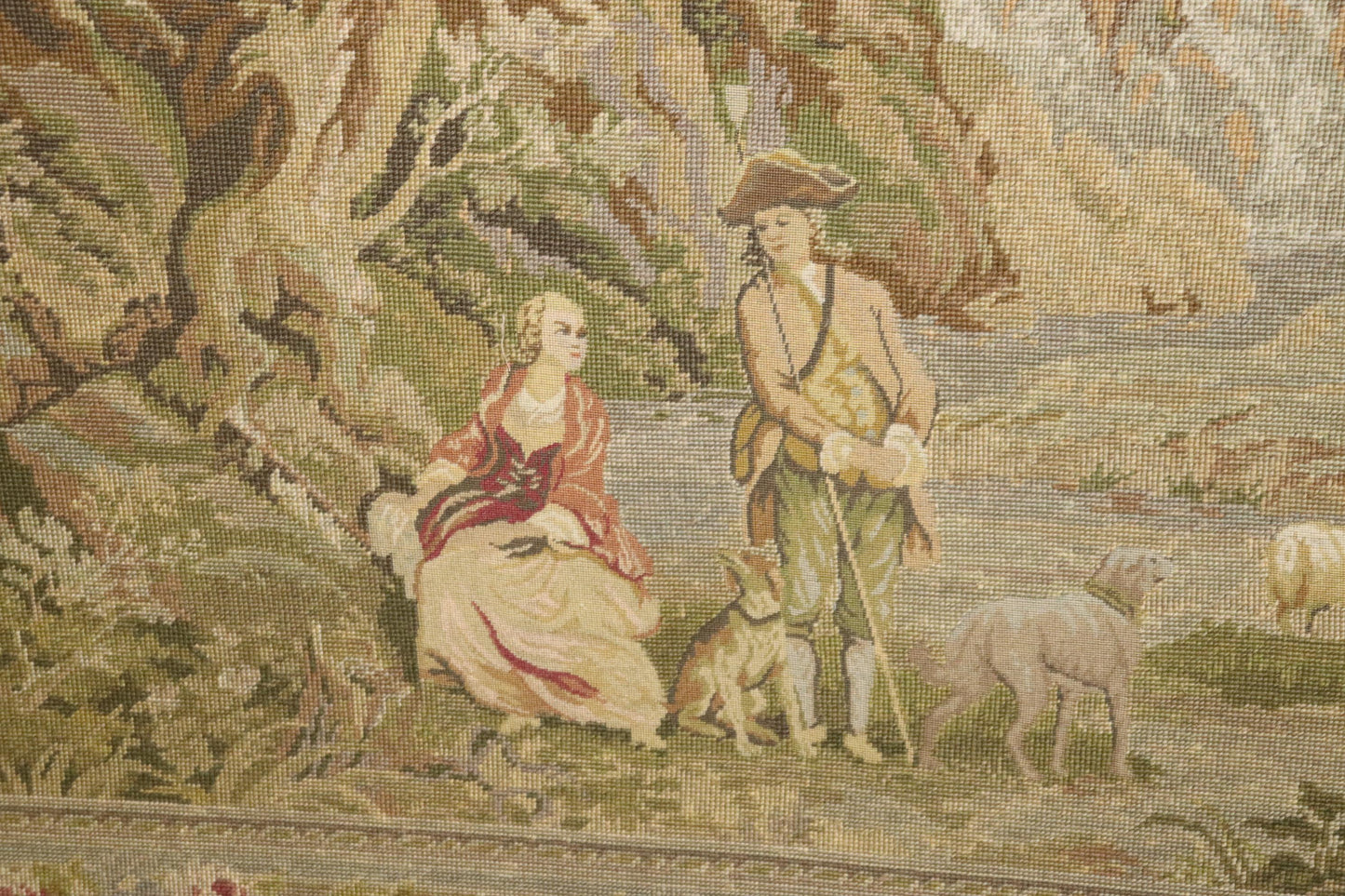 Monumental French or Belgian Tapestry of Provincial Scene in Fine Gilt Frame