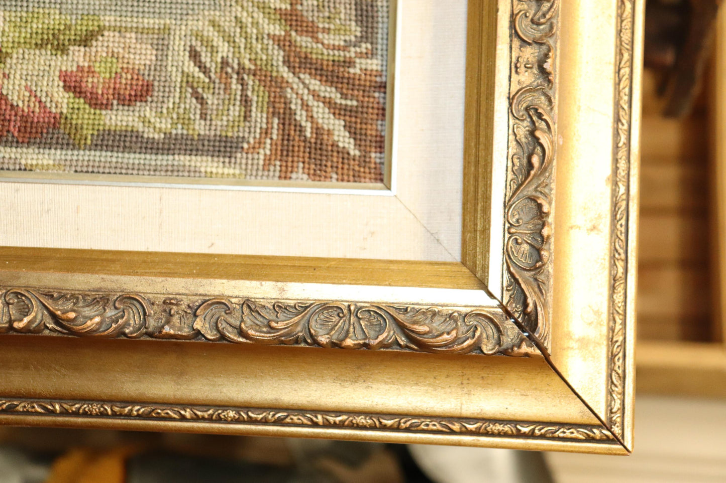 Monumental French or Belgian Tapestry of Provincial Scene in Fine Gilt Frame