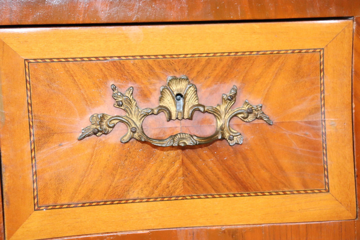 Pair of Kingwood and satinwood Marble Top French Louis XV Commodes