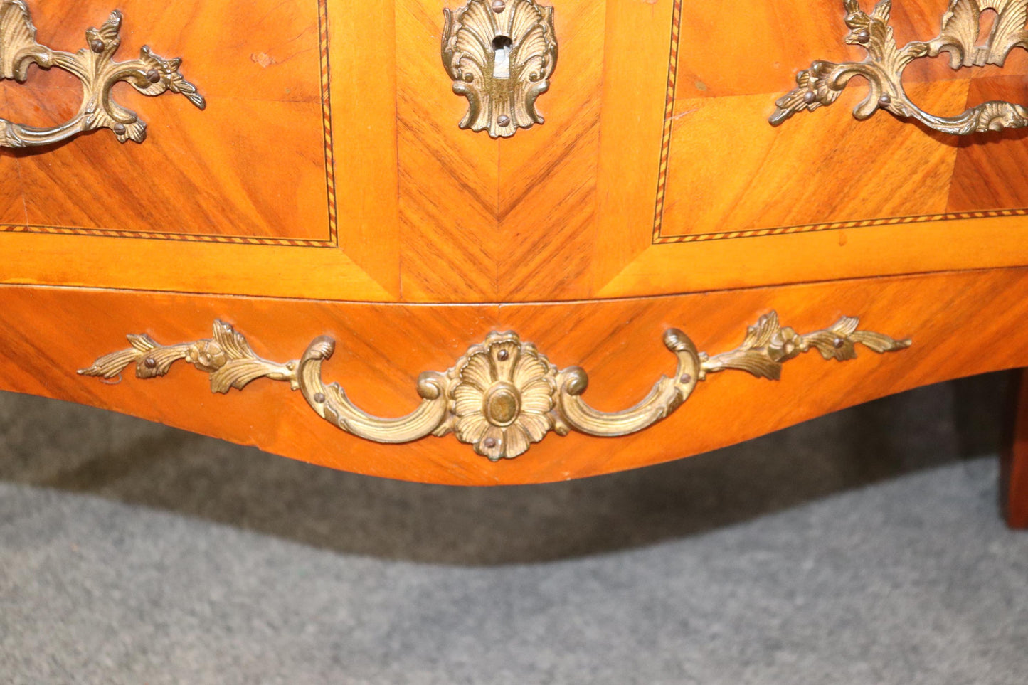 Pair of Kingwood and satinwood Marble Top French Louis XV Commodes