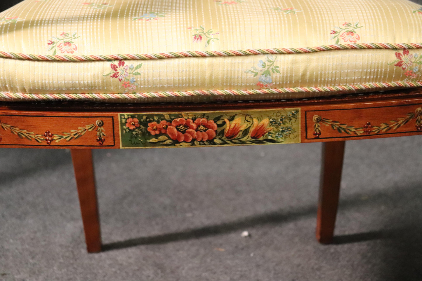 Pair of English Adams Style Satinwood Paint Decorated Cane Seat Armchairs