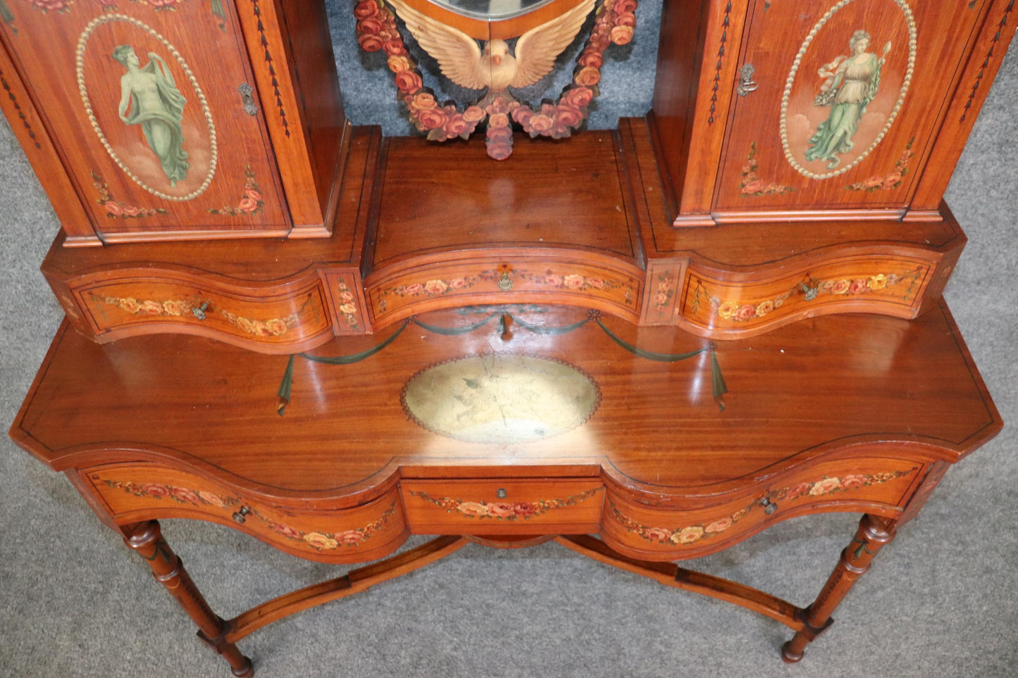 Fine Quality Gillow & Co Satinwood Paint Decorated Ladies Vanity Circa 1890s