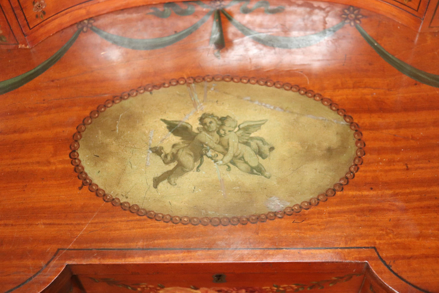 Fine Quality Gillow & Co Satinwood Paint Decorated Ladies Vanity Circa 1890s