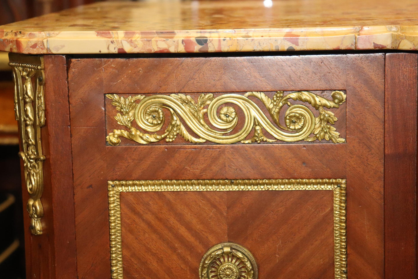 Fine Bronze Mounted French Louis XV Breche D' Alep Marble Commode Circa 1900