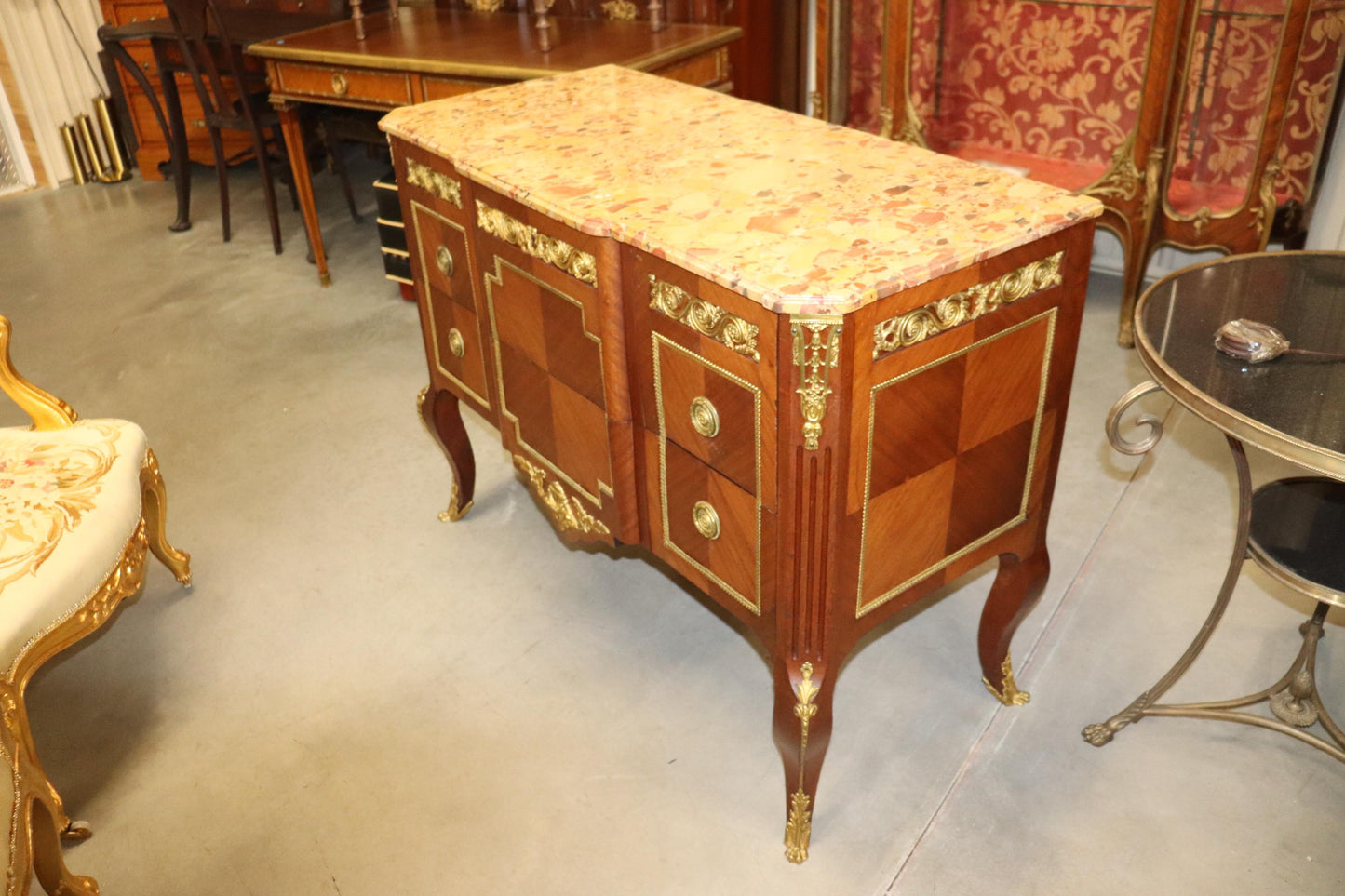 Fine Bronze Mounted French Louis XV Breche D' Alep Marble Commode Circa 1900