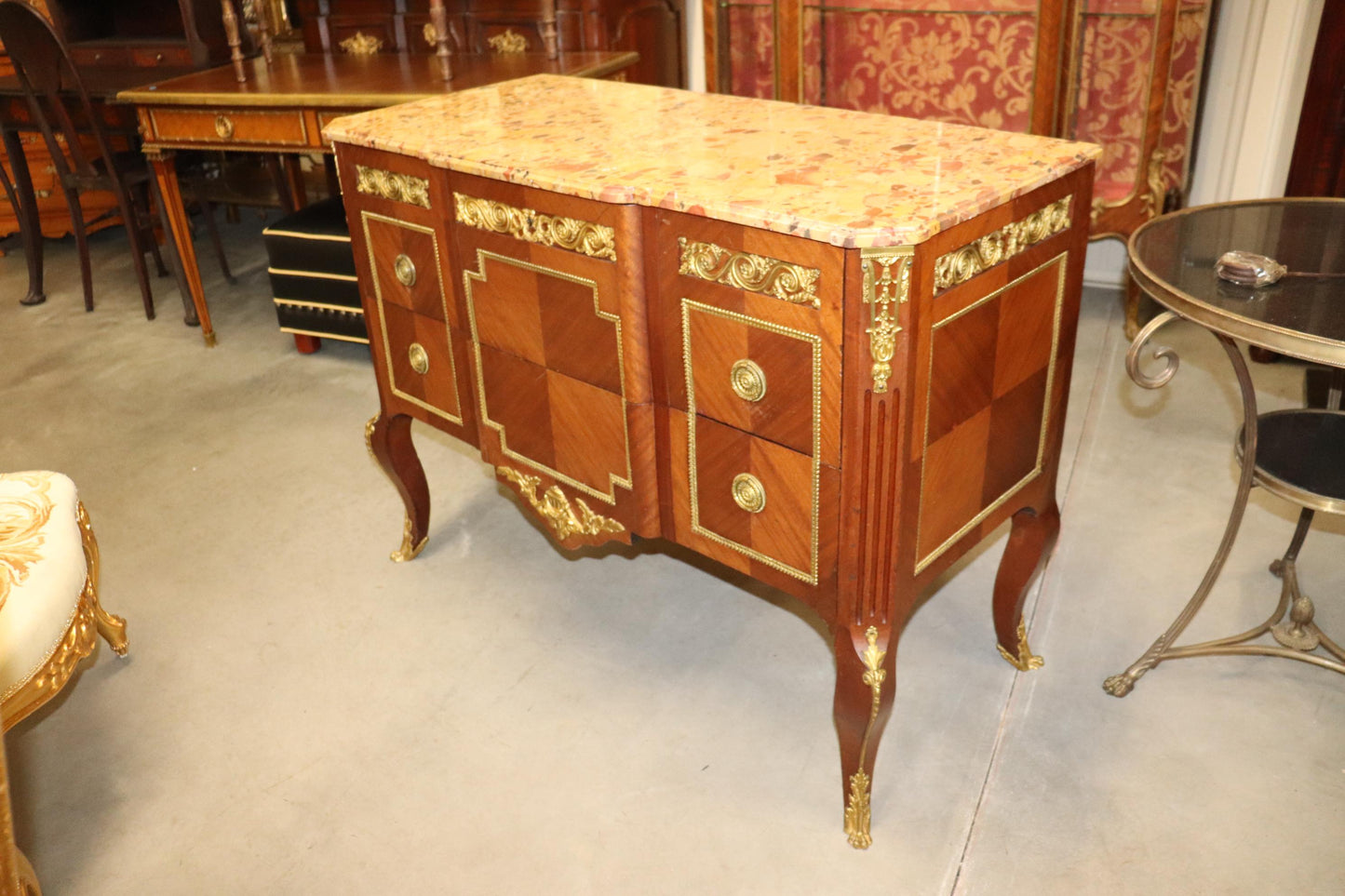 Fine Bronze Mounted French Louis XV Breche D' Alep Marble Commode Circa 1900