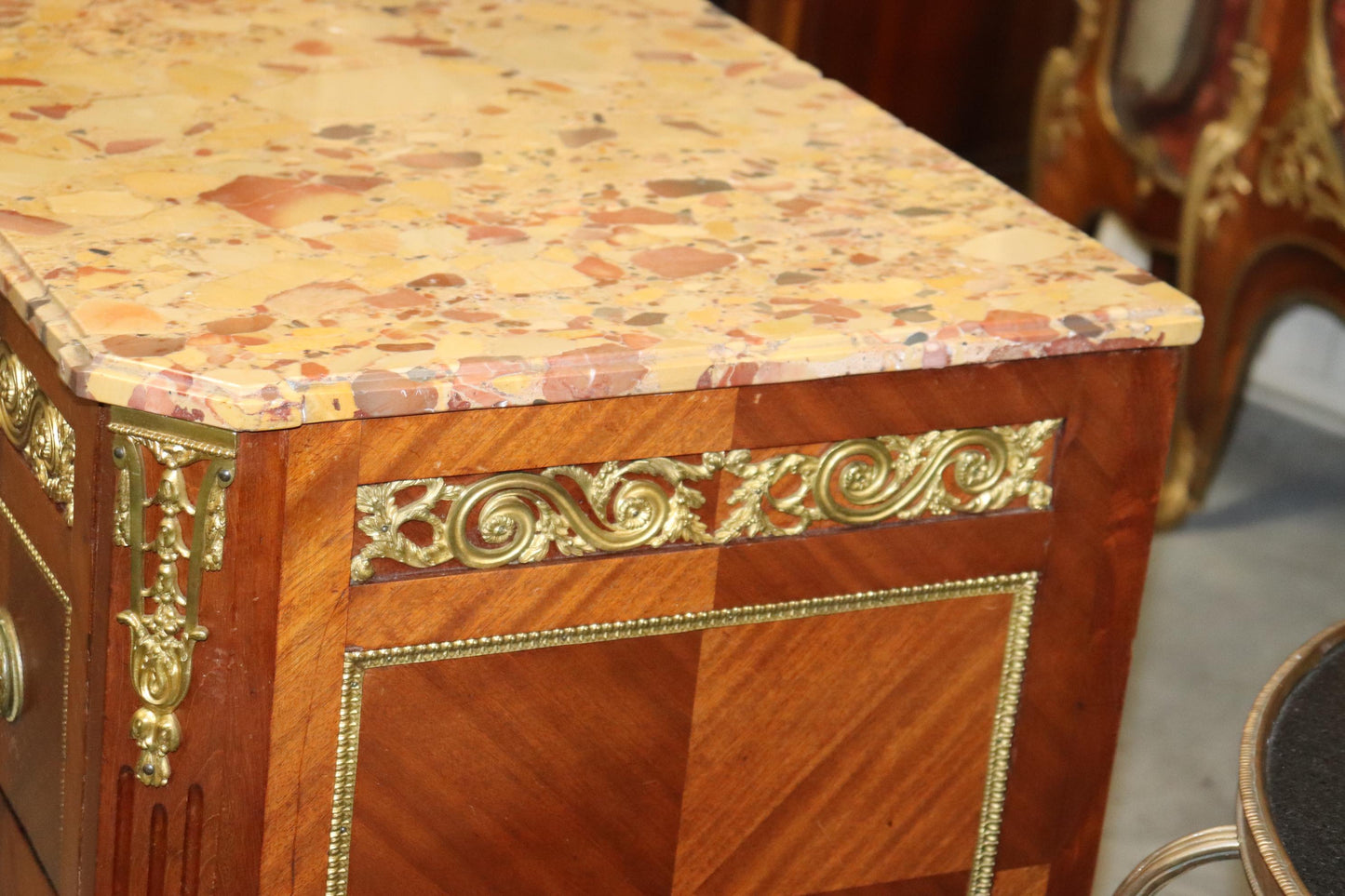 Fine Bronze Mounted French Louis XV Breche D' Alep Marble Commode Circa 1900