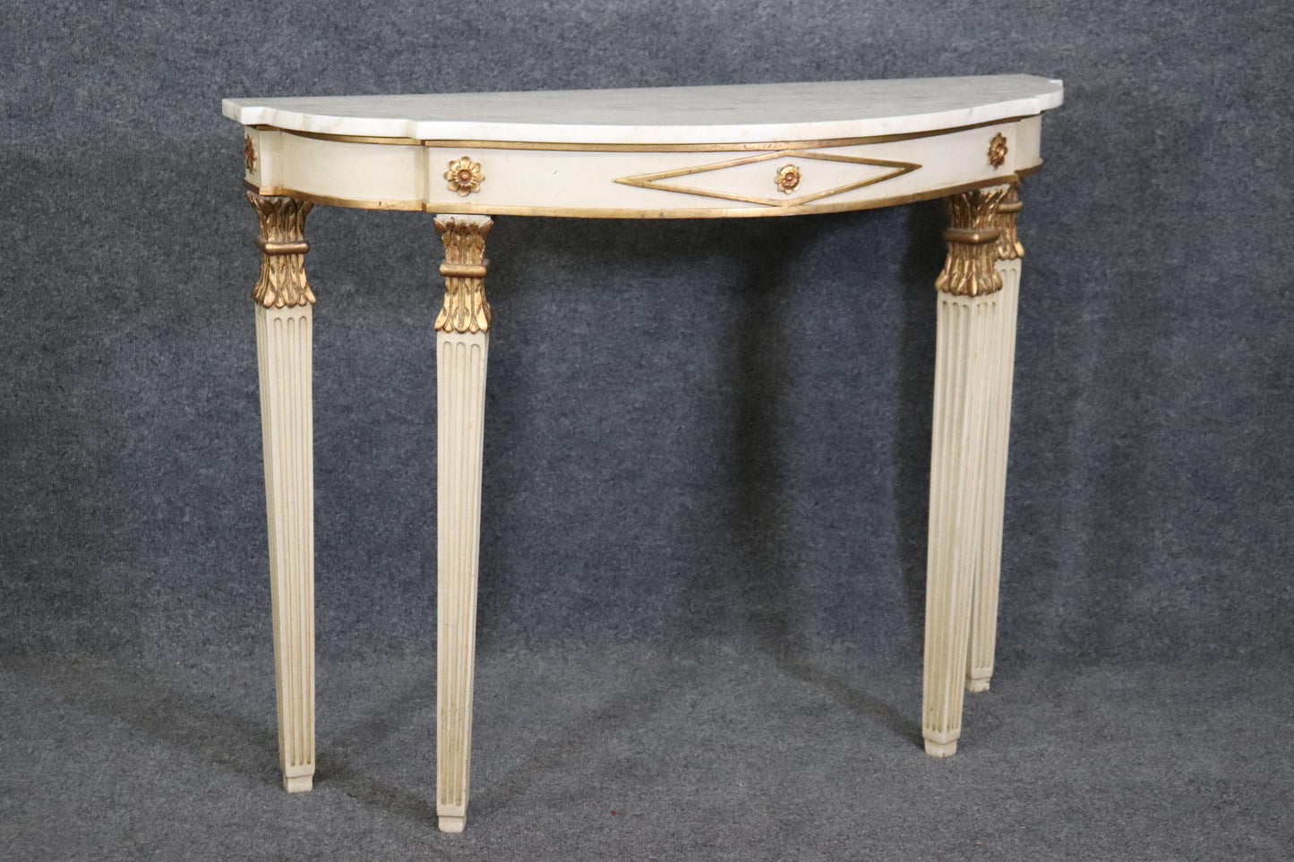 Fine Quality Antique Painted French Directoire Style Marble Top Console Table