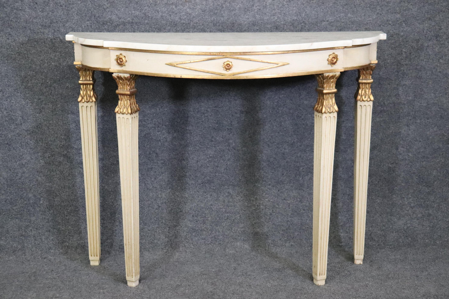 Fine Quality Antique Painted French Directoire Style Marble Top Console Table