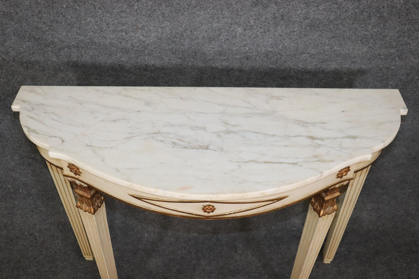 Fine Quality Antique Painted French Directoire Style Marble Top Console Table