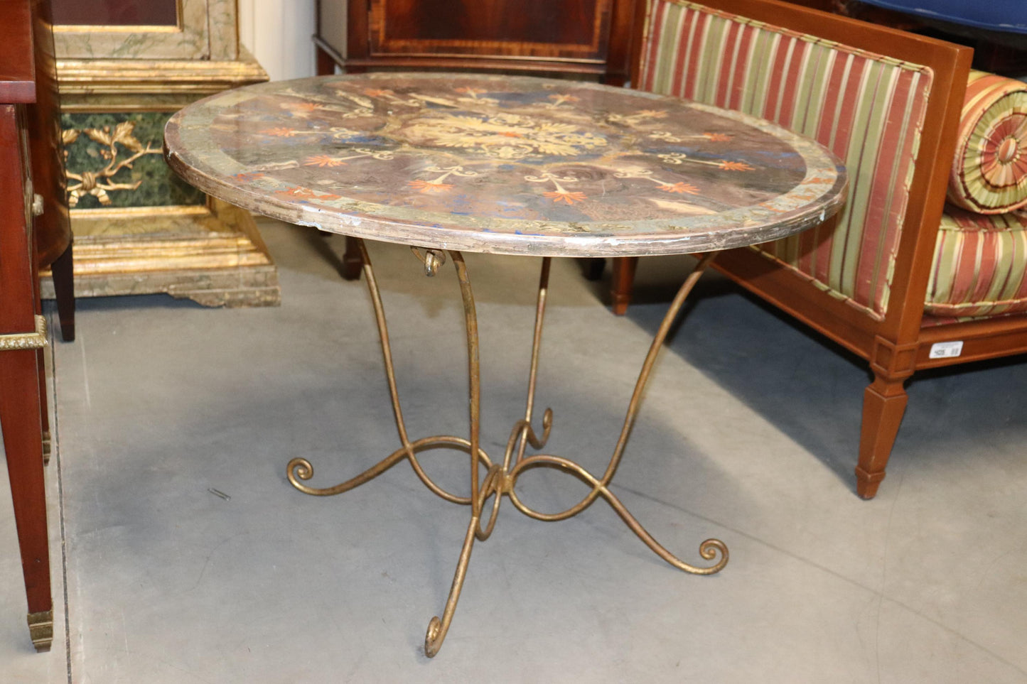 Rare Scagliola Decorated Gilded Wrought Iron Base Center Table