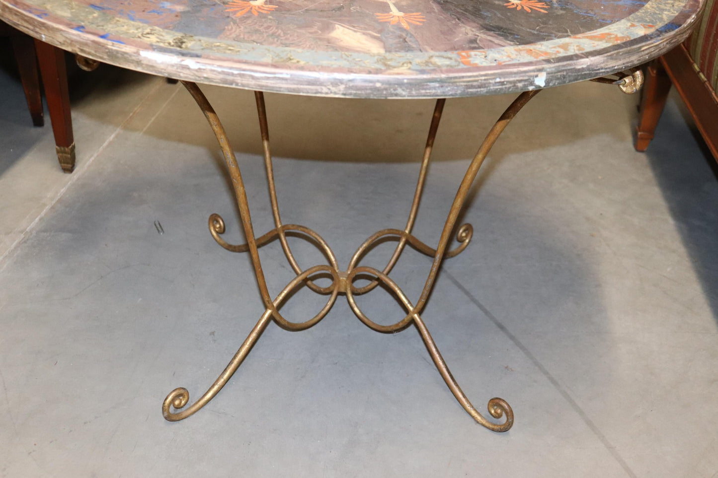 Rare Scagliola Decorated Gilded Wrought Iron Base Center Table