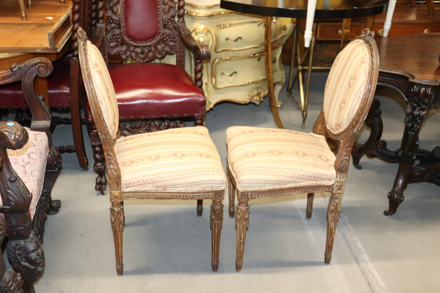 Fine Quality Pair of French Louis XVI Carved Side Chairs, Circa 1940s