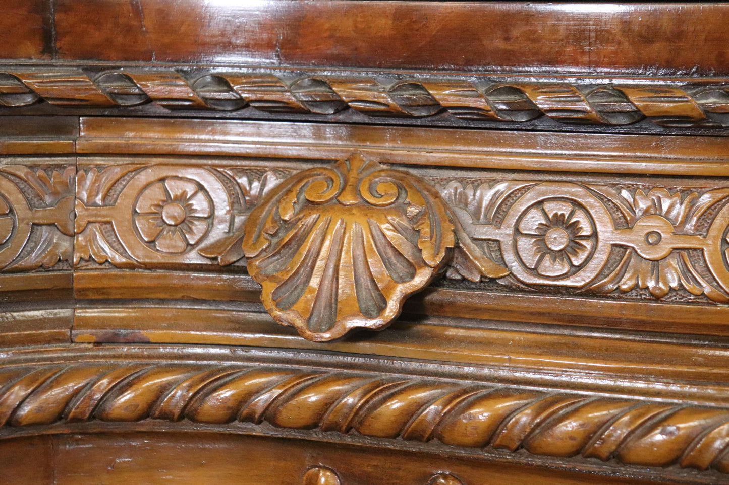 Tall Inlaid Carved Walnut French Louis XV China Cabinet Bar Circa 1920