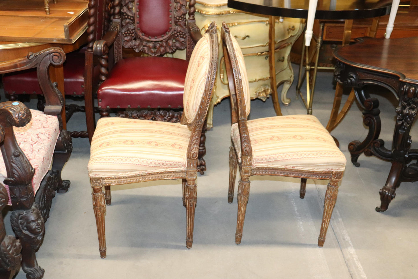 Fine Quality Pair of French Louis XVI Carved Side Chairs, Circa 1940s