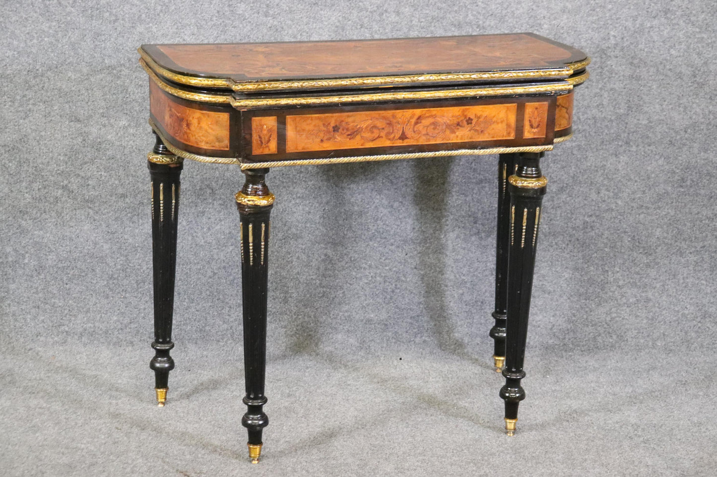 Superb Bronze Mounted Inlaid Walnut Ebonized French Games Table Circa 1870